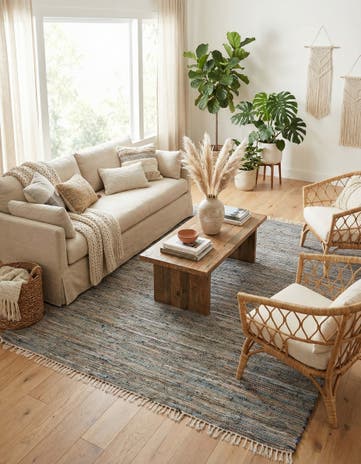 9' x 12' Hand Woven Chindi Jute Rug