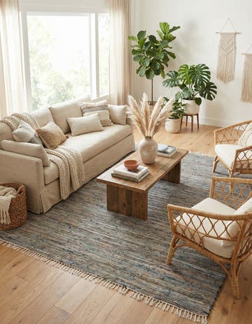 9' x 12' Hand Woven Chindi Jute Rug