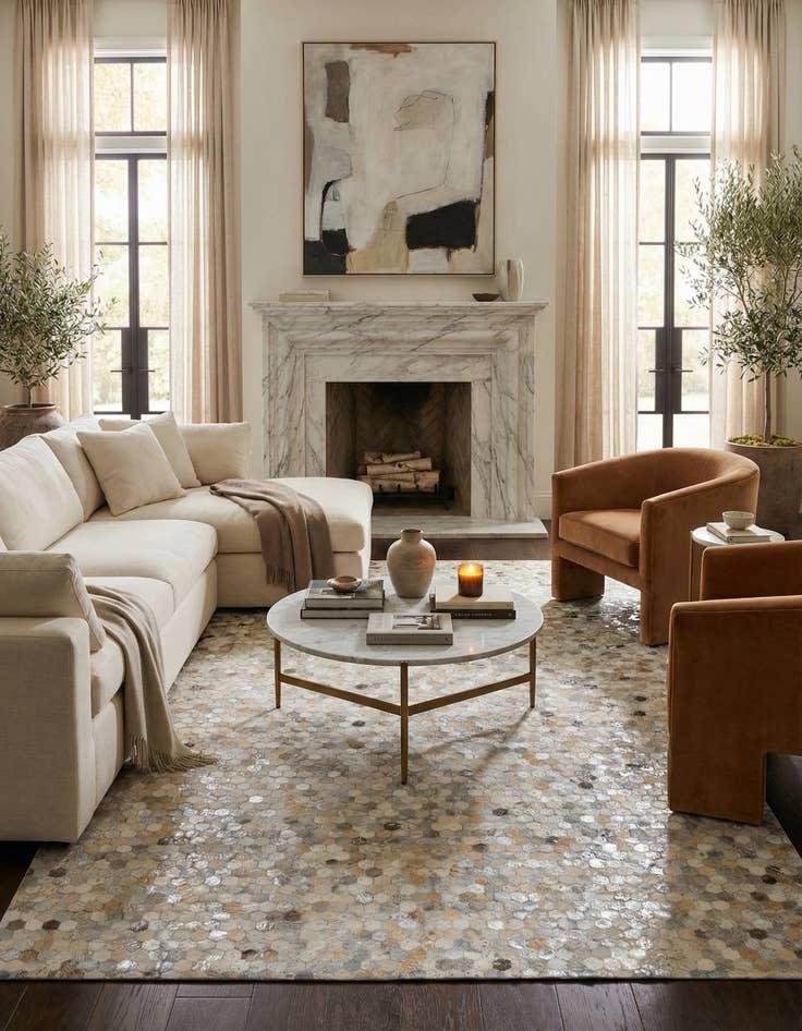 Detail image of 7' 10 x 9' 10 Cowhide Leather Rug