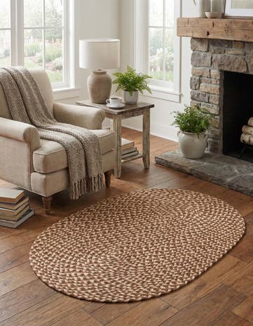 Light Brown Handmade Tweed Braided Jute Oval Rug