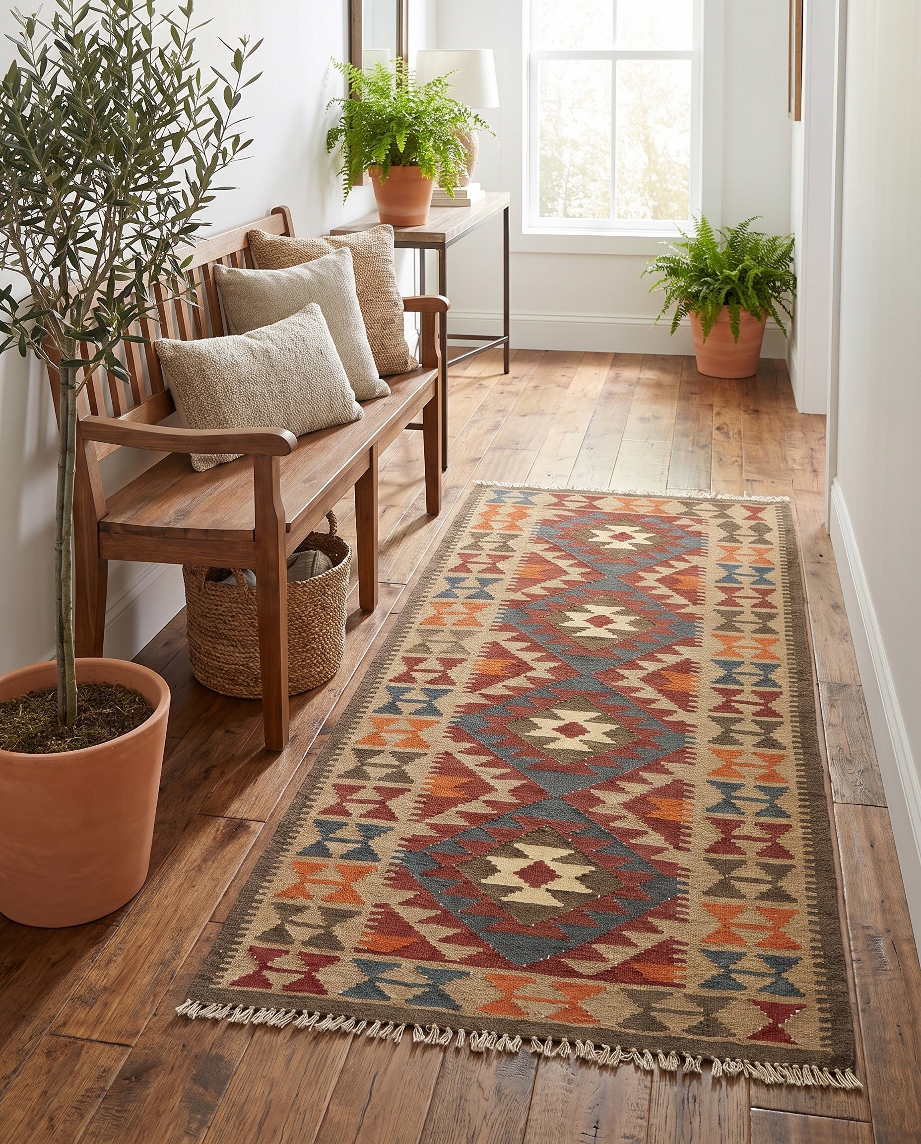 3' 5 x 6' 8 Hand Woven Kilim Maymana Wool Runner Rug