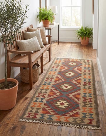 3' 5 x 6' 8 Hand Woven Kilim Maymana Wool Runner Rug