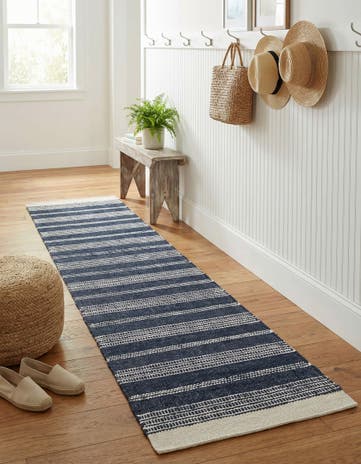 Navy Blue Hand Woven Lariat Runner Rug