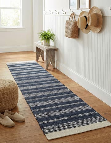Navy Blue Hand Woven Lariat Runner Rug