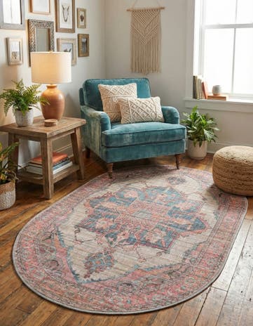 Antique Beige Washable Nostalgia Oval Rug