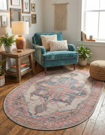 Antique Beige Washable Nostalgia Oval Rug