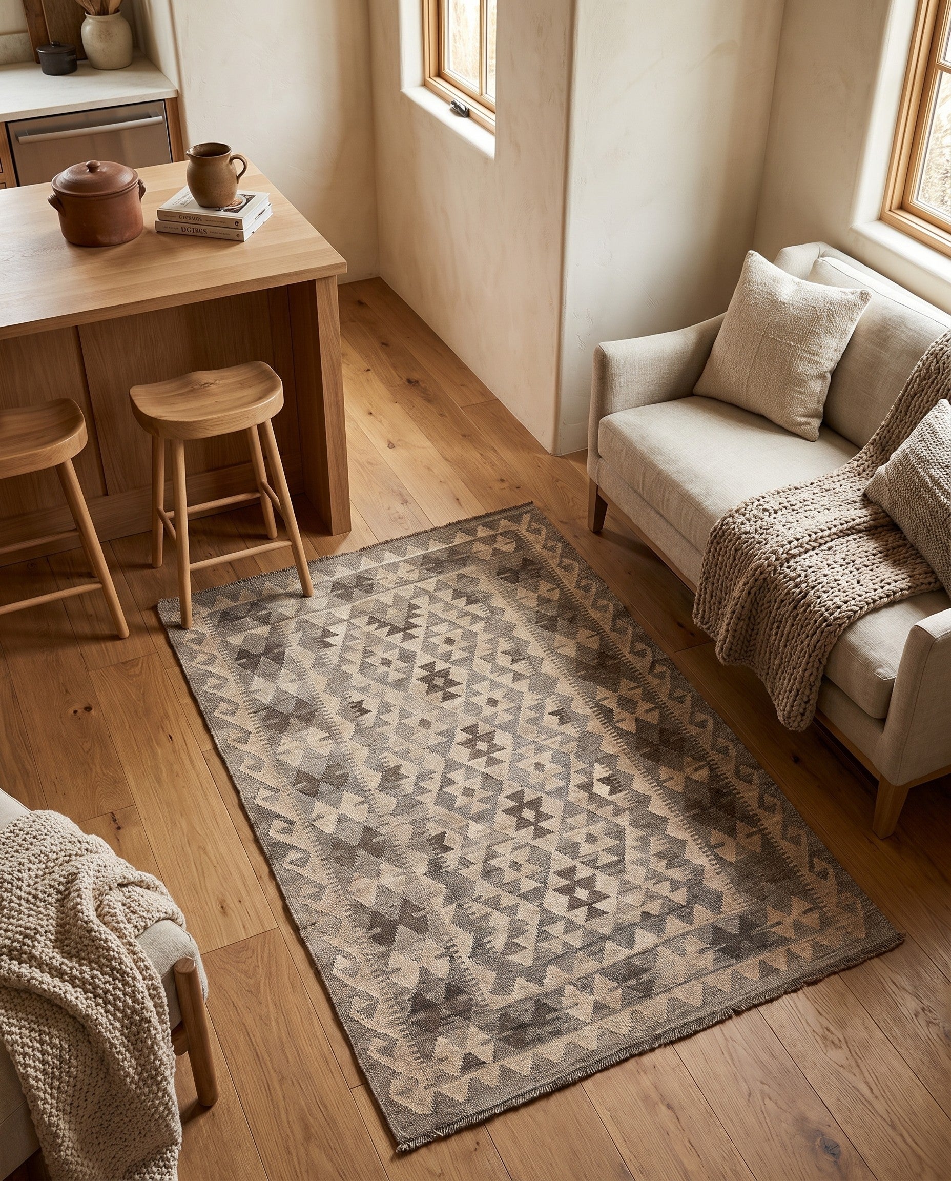 4' x 5' 11 Hand Woven Kilim Maymana Wool Rug