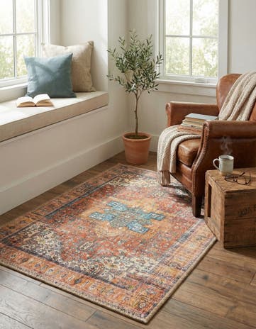 Rust Red Washable Timeless Rug