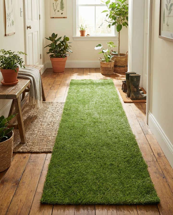 2' 7 x 10' Easy-Clean Grass Indoor / Outdoor Runner Rug