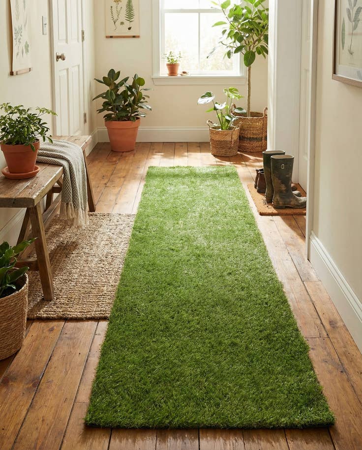 Detail image of 2' 7 x 10' Easy-Clean Grass Indoor / Outdoor Runner Rug