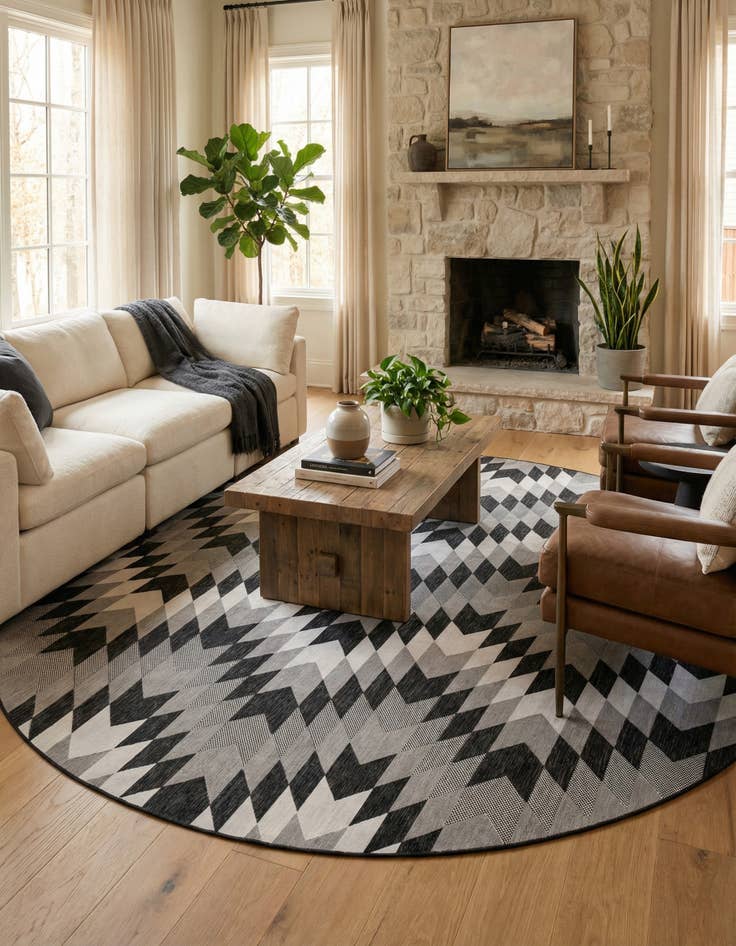 Detail image of 13' x 13' Easy-Clean Modern Indoor / Outdoor Round Rug