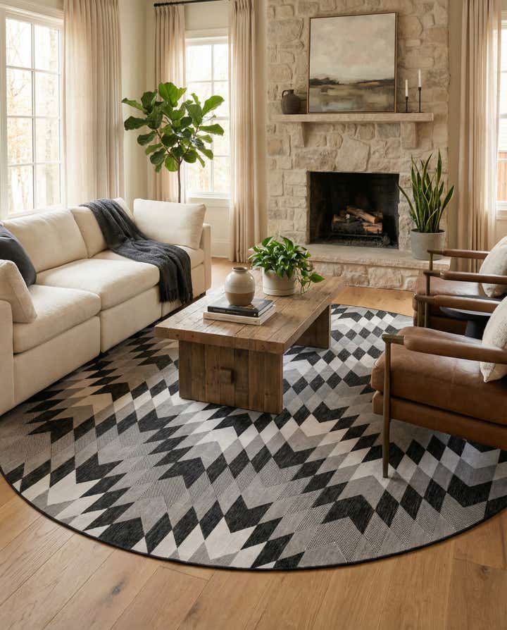 13' x 13' Easy-Clean Modern Indoor / Outdoor Round Rug