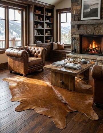 5' 9 x 6' 5 Cowhide Leather Freeform Rug