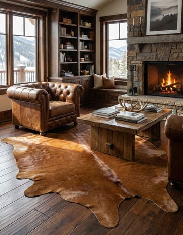 5' 9 x 6' 5 Cowhide Leather Freeform Rug