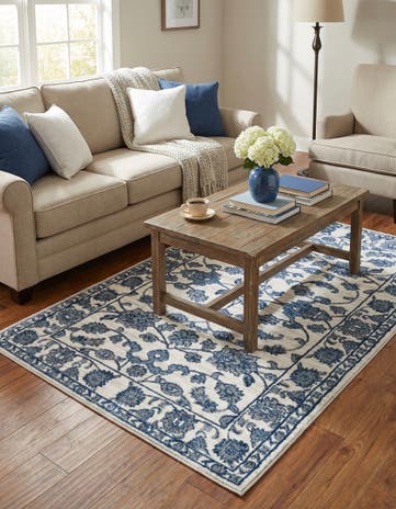 White Blue Boston Rug