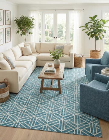 Blue Lattice Trellis Rug