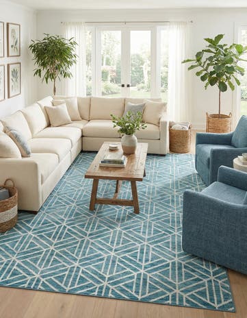 Blue Lattice Trellis Rug
