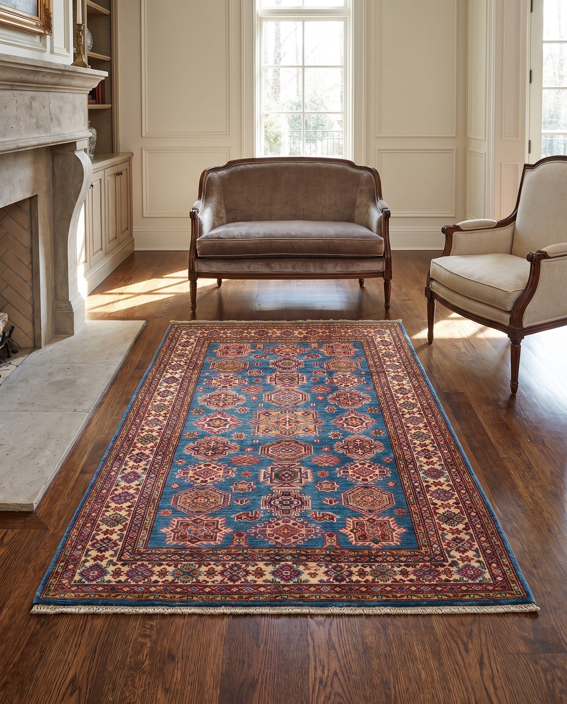4' 2 x 5' 10 Hand Knotted Kazak Rug
