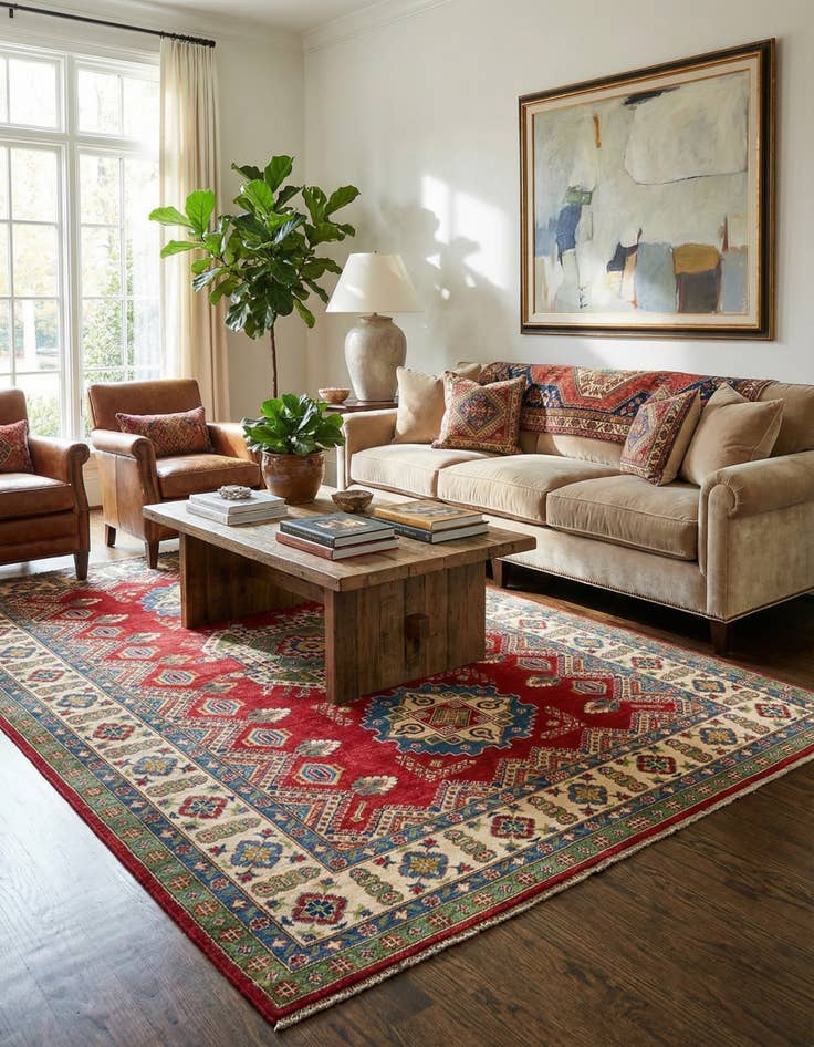 Detail image of 6' 7 x 9'  Hand Knotted Kazak Rug