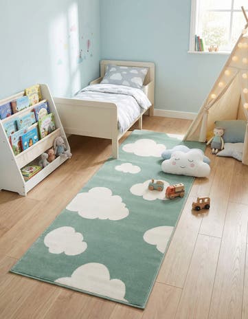 Soft Green Whimsy Kids Runner Rug