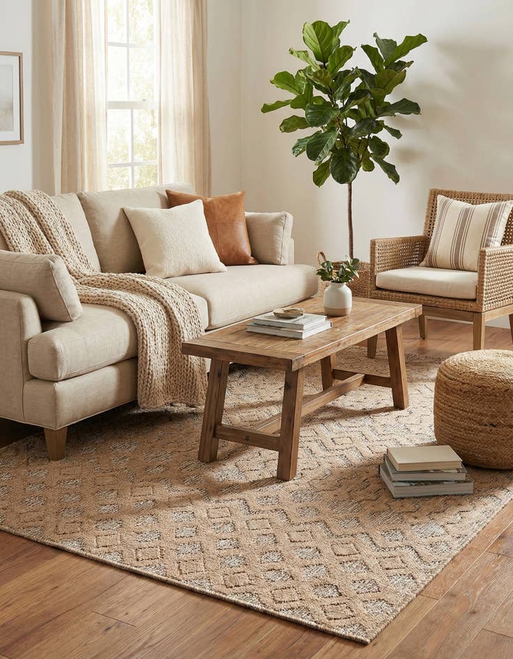 Detail image of 4' x 6'  Washable Trellis Textured Indoor / Outdoor Rug