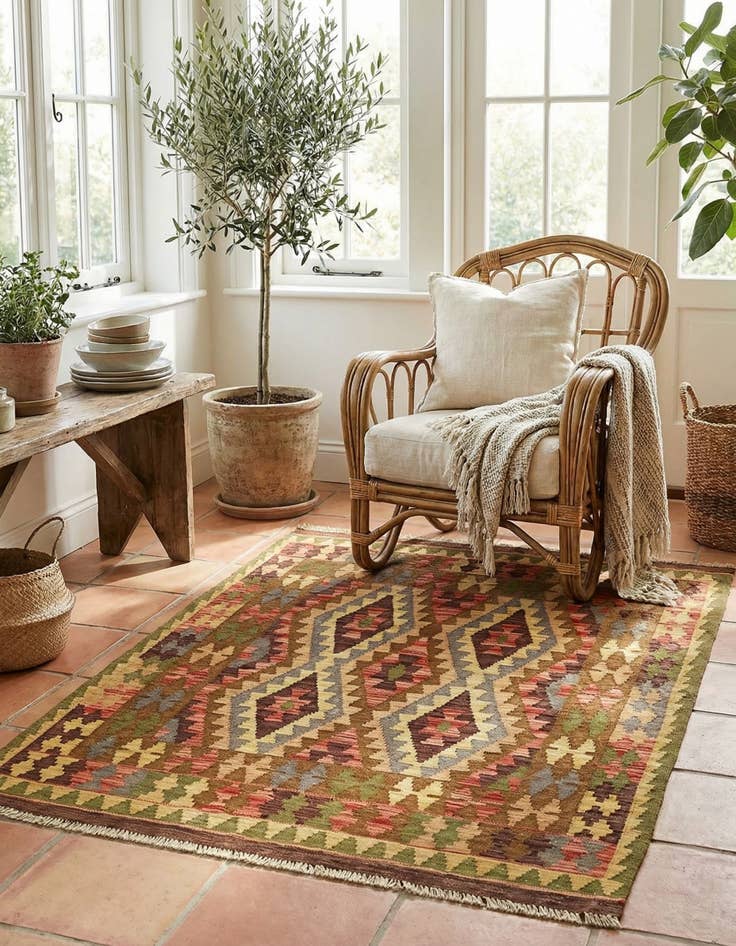 Detail image of 3' 5 x 4' 9  Hand Woven Kilim Maymana Wool Rug