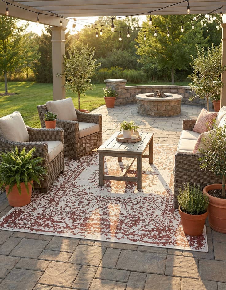 Detail image of 7' 10 x 10'  Washable Traditional Indoor / Outdoor Rug