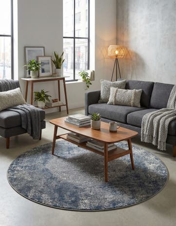 Blue Oregon Round Rug