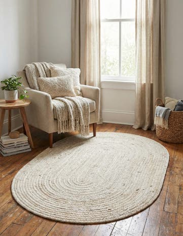 White Handmade Braided Jute Oval Rug