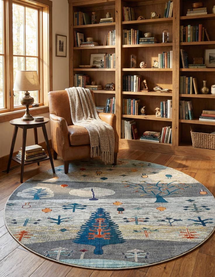 Detail image of 7' x 7'  Washable Vivid Round Rug