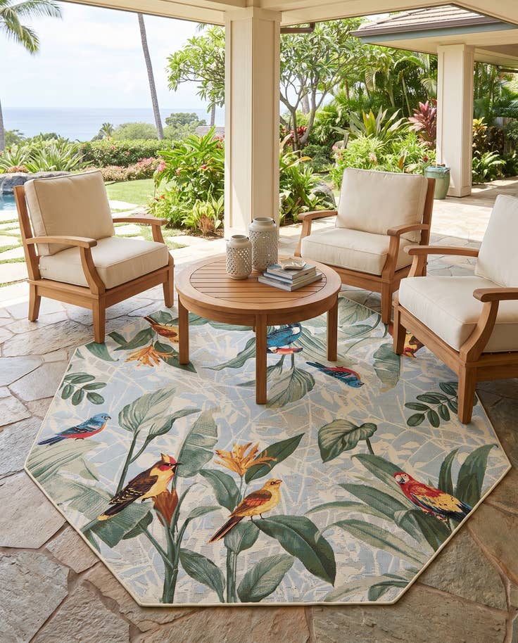 Detail image of 7' 10 x 7' 10 Easy-Clean Botanical Indoor / Outdoor Octagon Rug