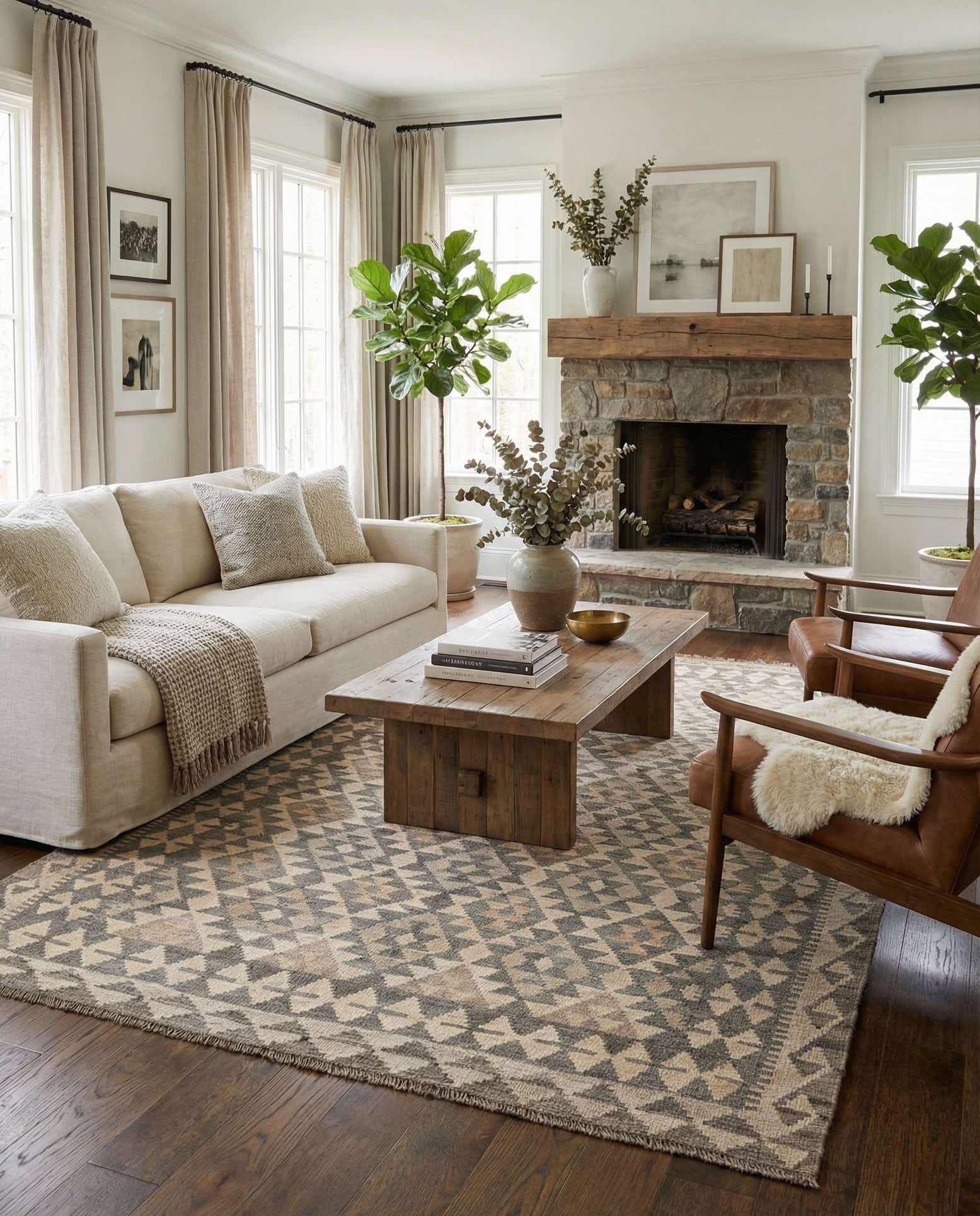 5' 2 x 6' 11 Hand Woven Kilim Maymana Wool Rug
