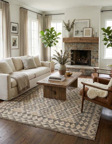 5' 2 x 6' 11 Hand Woven Kilim Maymana Wool Rug