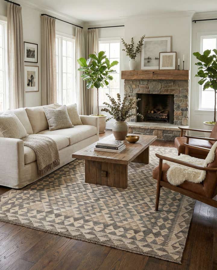 5' 2 x 6' 11 Hand Woven Kilim Maymana Wool Rug