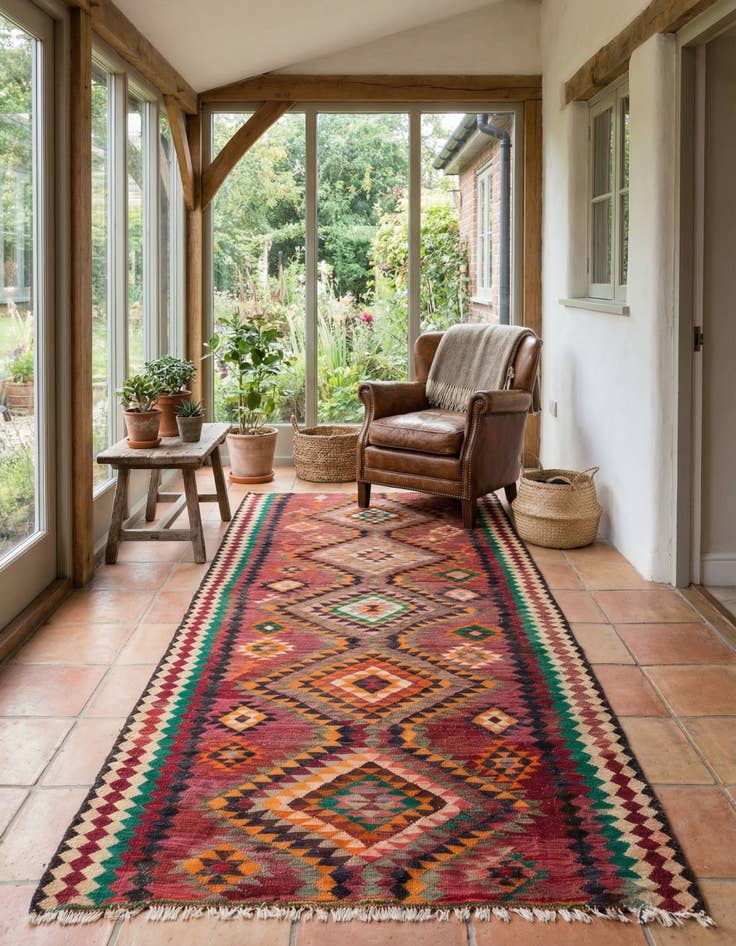 Detail image of 4' 6 x 9' 8  Hand Woven Kilim Fars Wool Runner Rug