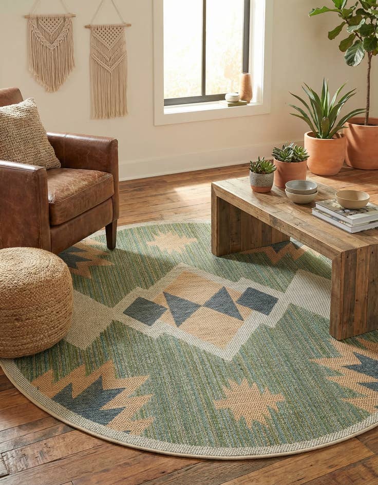 Detail image of  6' x 6'  Washable Baja Indoor / Outdoor Round Rug