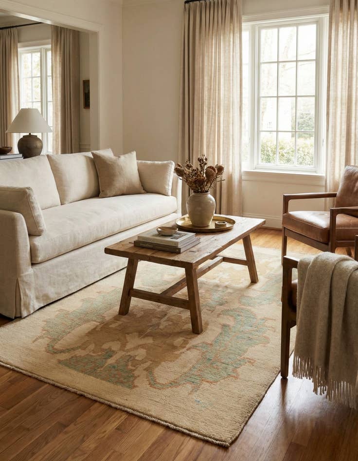 Detail image of 4' 4 x 6' 5 Hand Knotted Oushak Wool Rug