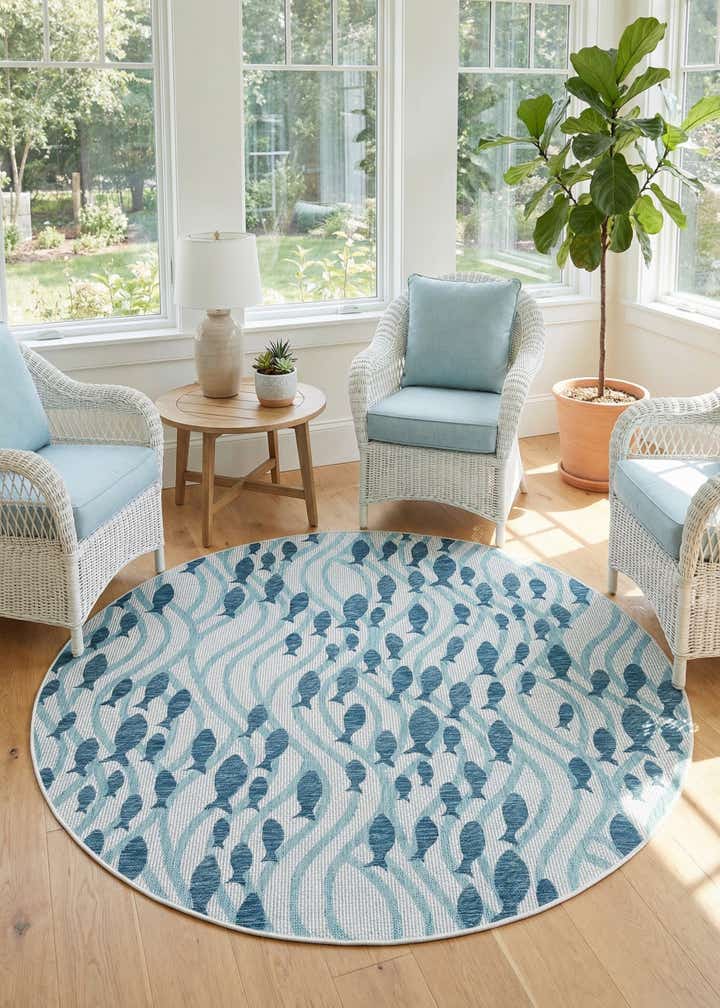 7' 10 x 7' 10 Easy-Clean Coastal Indoor / Outdoor Round Rug