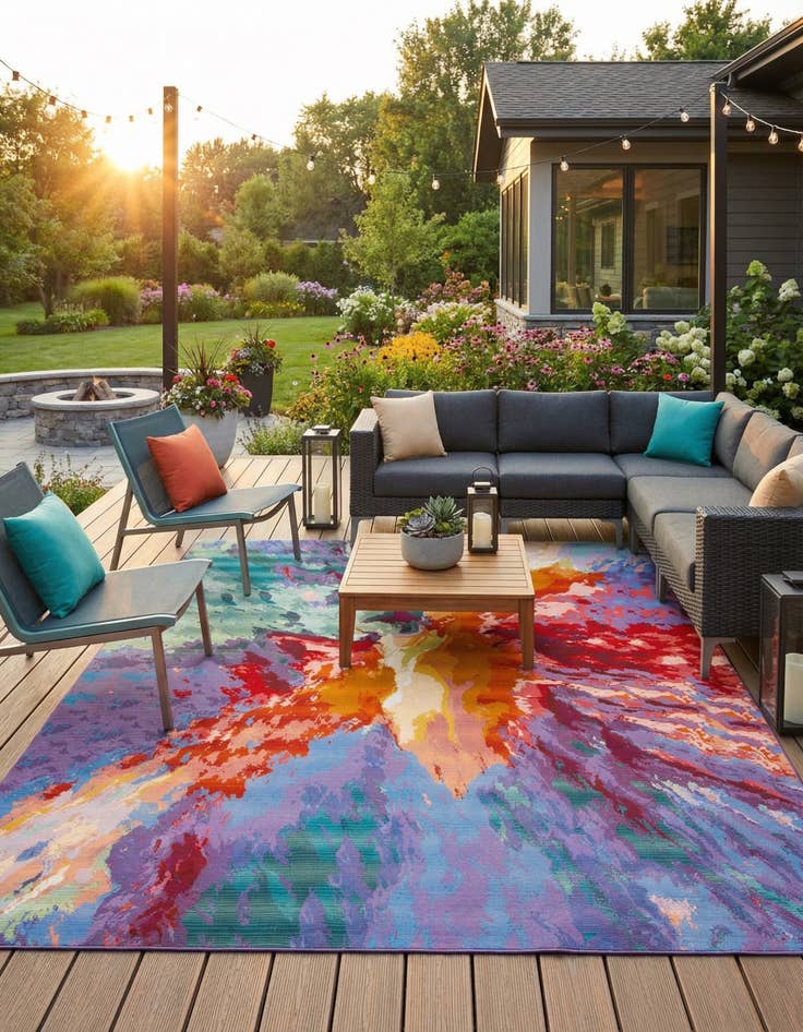 Detail image of 10' x 12'  Washable Modern Indoor / Outdoor Rug