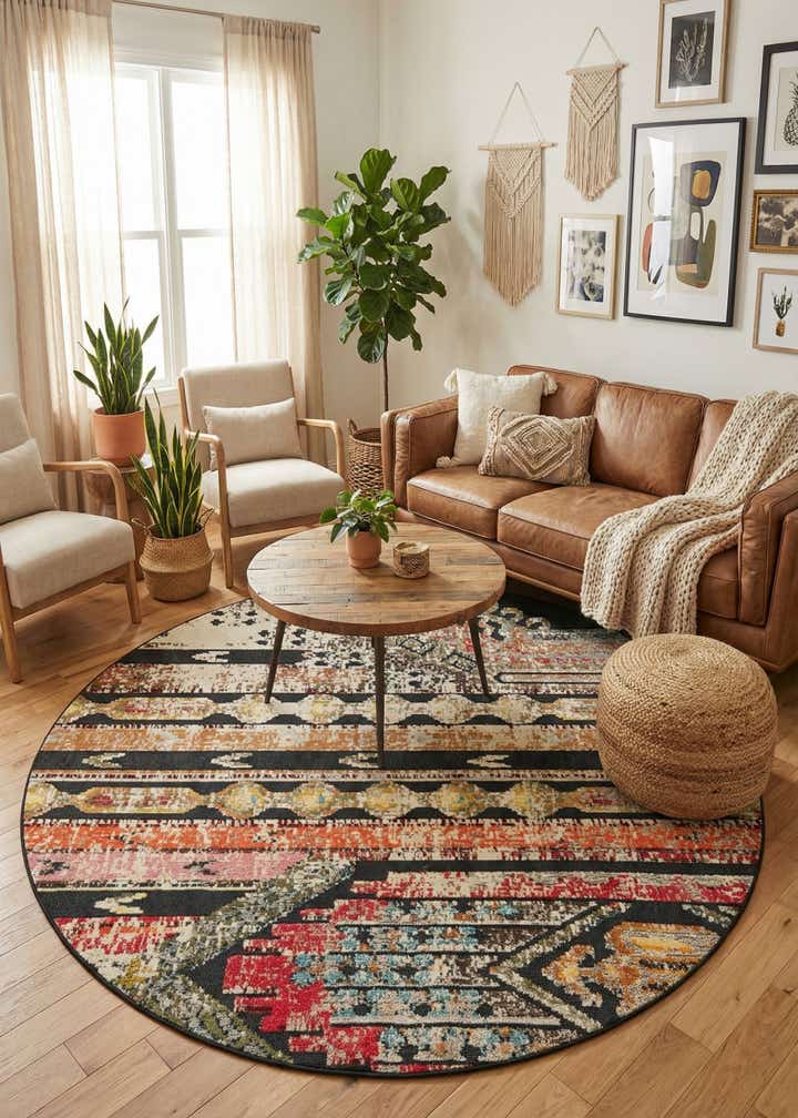 7' 10 x 7' 10 Easy-Clean Casablanca Indoor / Outdoor Round Rug