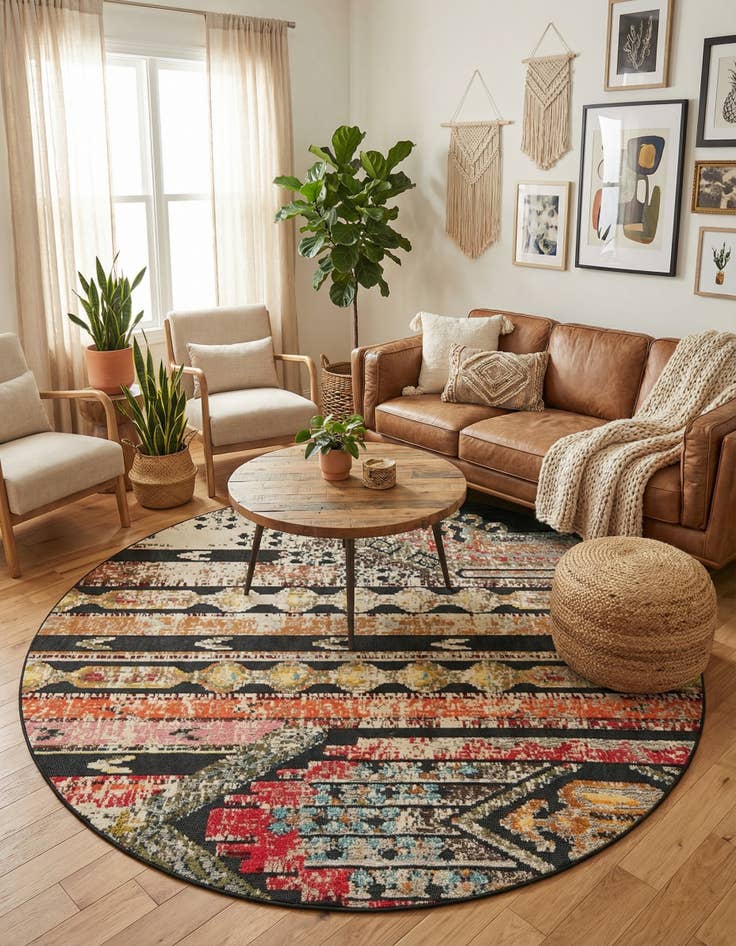 Detail image of 7' 10 x 7' 10  Washable Casablanca Indoor / Outdoor Round Rug