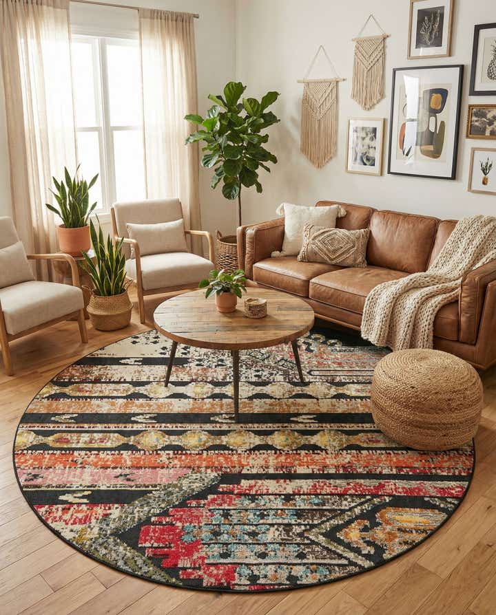 7' 10 x 7' 10 Easy-Clean Casablanca Indoor / Outdoor Round Rug