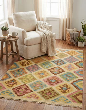 3' 3 x 5' 2 Hand Woven Kilim Maymana Wool Rug