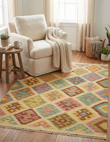 3' 3 x 5' 2 Hand Woven Kilim Maymana Wool Rug