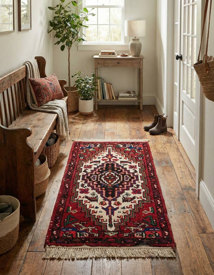 Detail image of 2' 1 x 4' 1  Hand Knotted Hamedan Wool Runner Rug