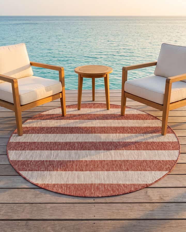 6' x 6' Easy-Clean Ribbon Indoor / Outdoor Round Rug