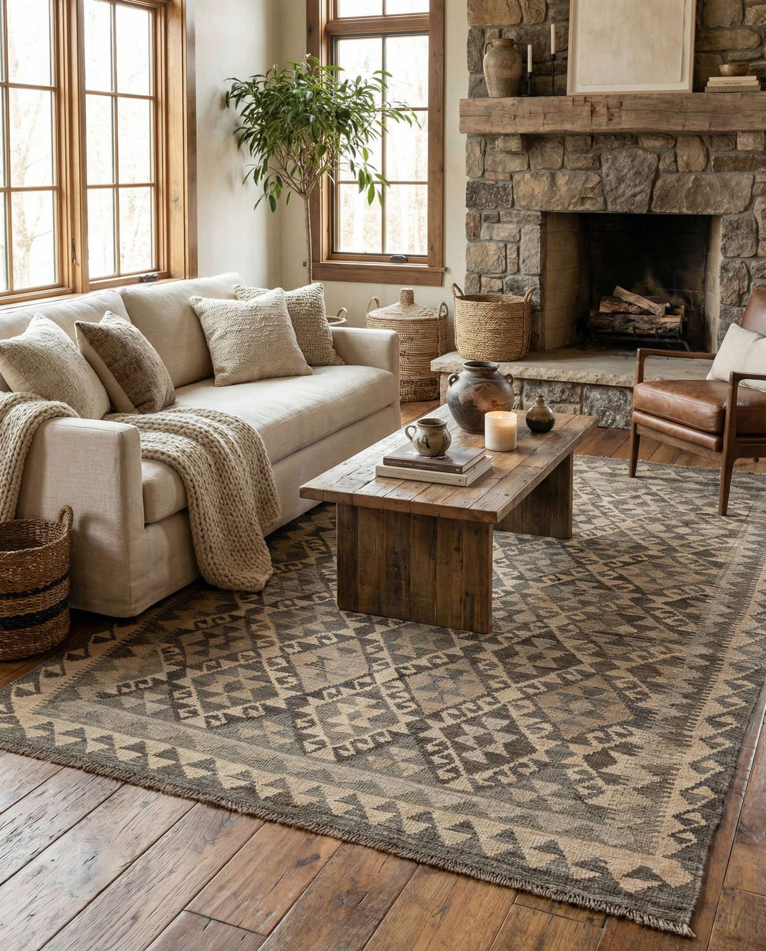 5' 3 x 7' 5 Hand Woven Kilim Maymana Wool Rug
