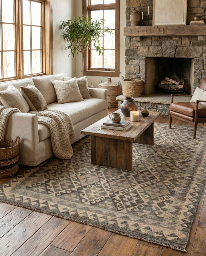 5' 3 x 7' 5 Hand Woven Kilim Maymana Wool Rug