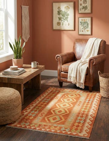 2' 9 x 4' 6 Hand Woven Kilim Waziri Wool Rug