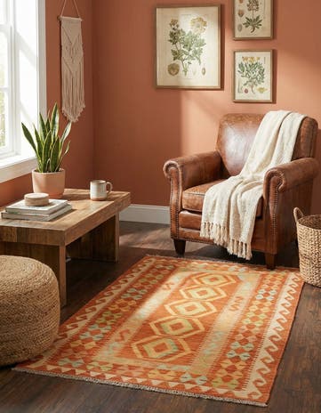 2' 9 x 4' 6 Hand Woven Kilim Waziri Wool Rug